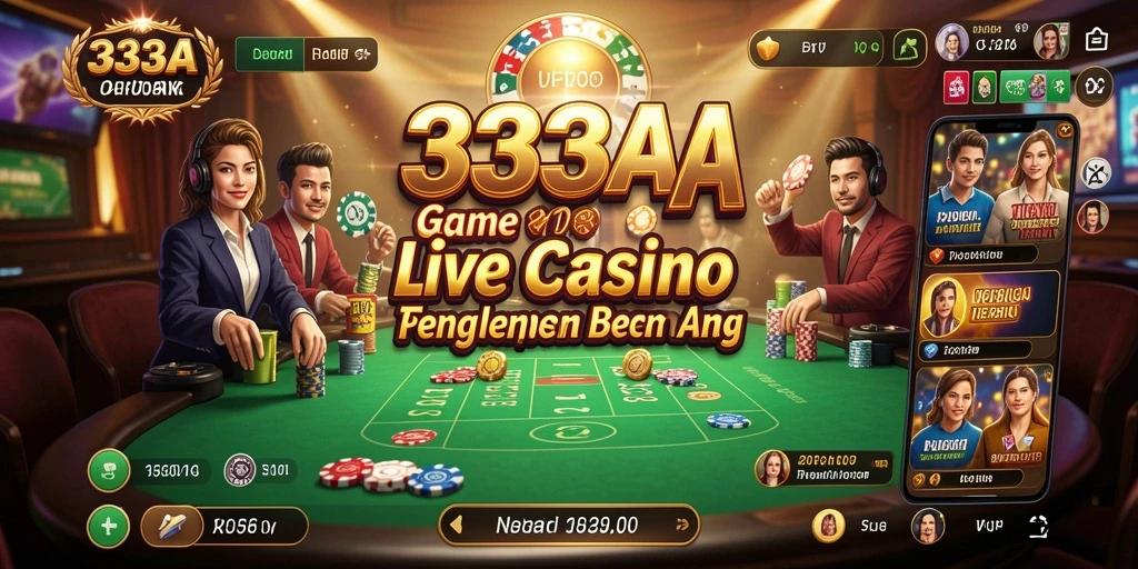 Screenshot gameplay Live Casino di 333A menampilkan dealer langsung yang berinteraksi dengan pemain.