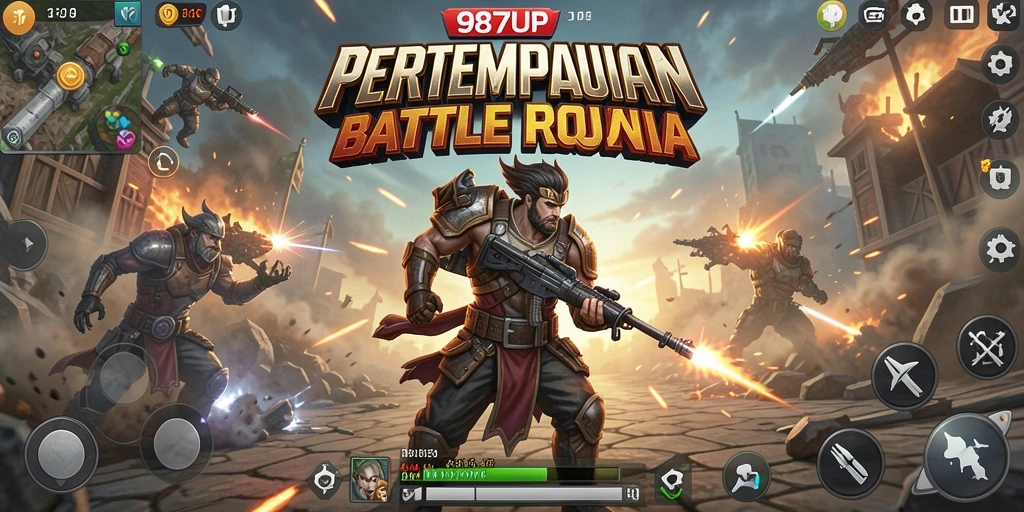 Tampilan gameplay seru di 987UP dalam pertempuran Battle Royale.