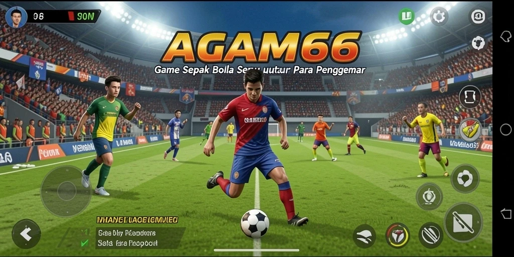 Screenshot gameplay AGAM66 menunjukkan aksi sepak bola yang seru dan menarik.