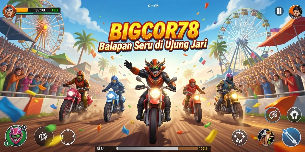Tampilan gameplay seru di BIGCOR78 dengan balapan menegangkan.