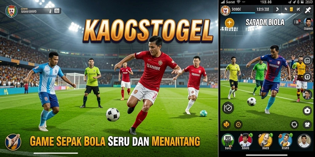 Tangkapan layar gameplay KAOSTOGEL menunjukkan aksi seru permainan sepak bola.
