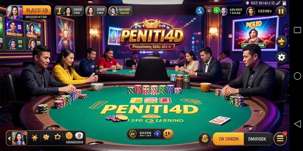 Screenshot gameplay PENITI4D menunjukkan dealer langsung dan suasana kasino yang mendebarkan.